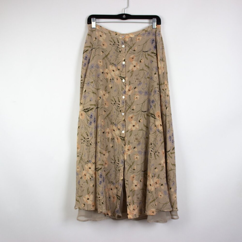 Vintage  Ann Taylor Floral 100% Silk Maxi Skirt Y2K Whimsigoth